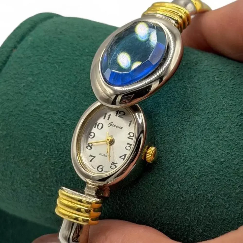 Rare vintage silver and gold Geneva peekaboo bracelet watch